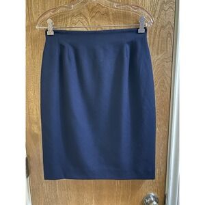Vintage Liz Claiborne Classics Wool Pleated Pencil Skirt Navy Slit Lined Size 10